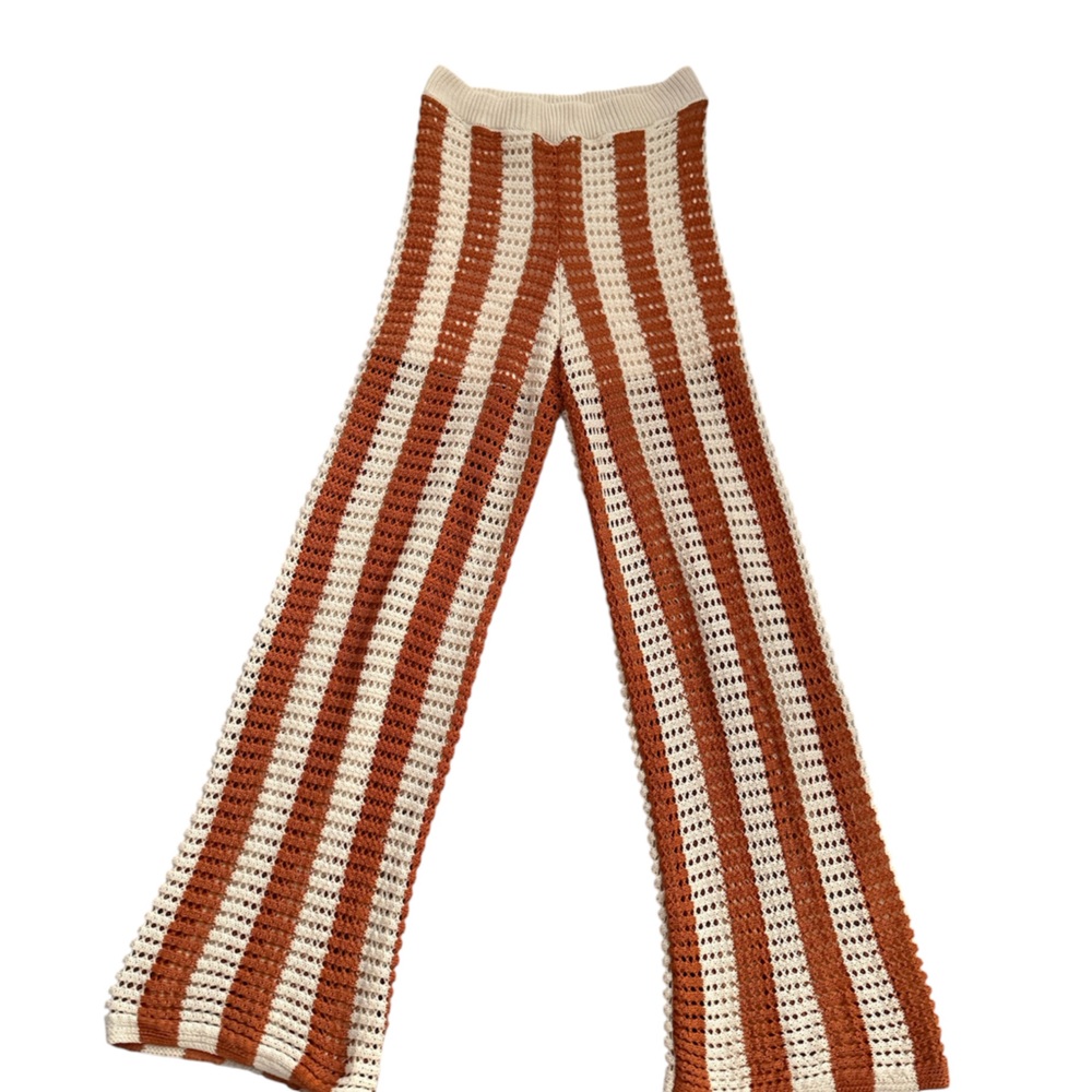 Solitaire Women’s Resort Crochet Wide Leg Pant Set in Cream/Brown Size Medium - Picture 5 of 5